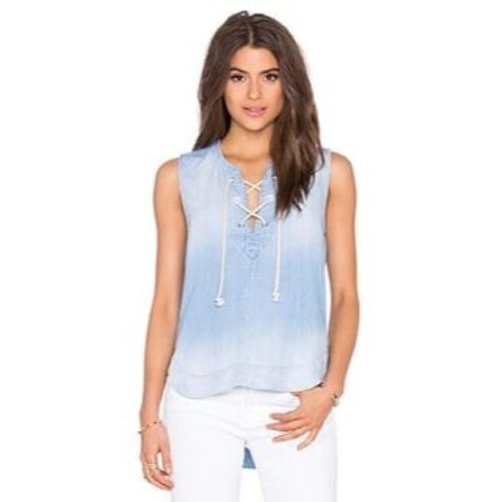 Bella Dahl Lace Up Tank in Bay Wash sleeveless denim shirt